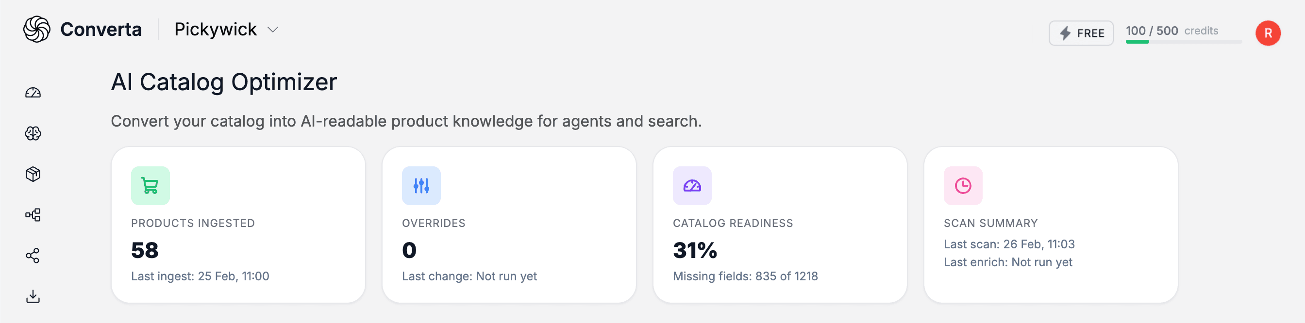 Catalog optimizer half screen